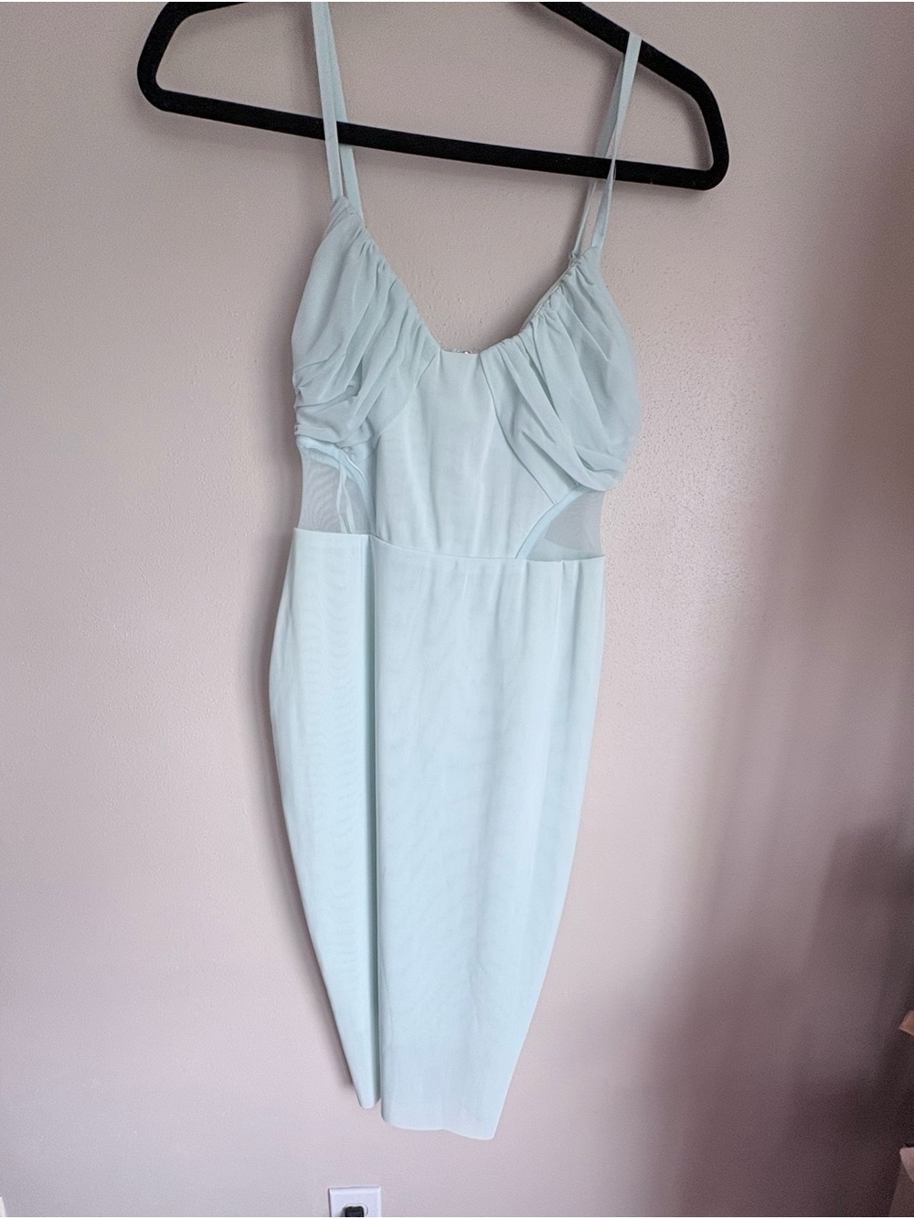 bec + bridge Pale Blue Ruched Midi Dress with Cutouts